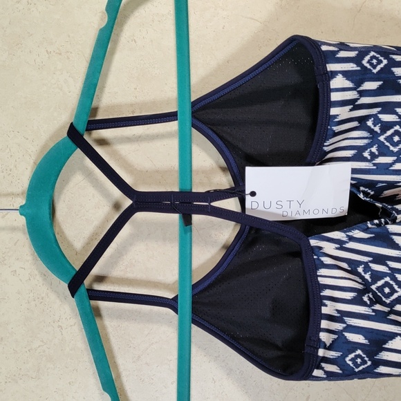 12565 Miss Me navy & tan geometric print sports top XS NWT - Picture 6 of 11